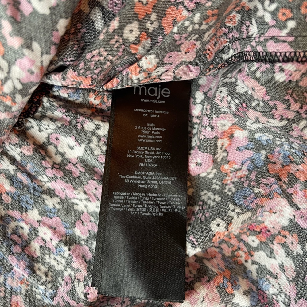Maje Avianah Floral Asymmetrical Midi Dress Size 38 Black Pink Handkerchief - Picture 9 of 15